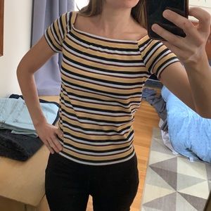 Vintage 90s striped ribbed square neck top